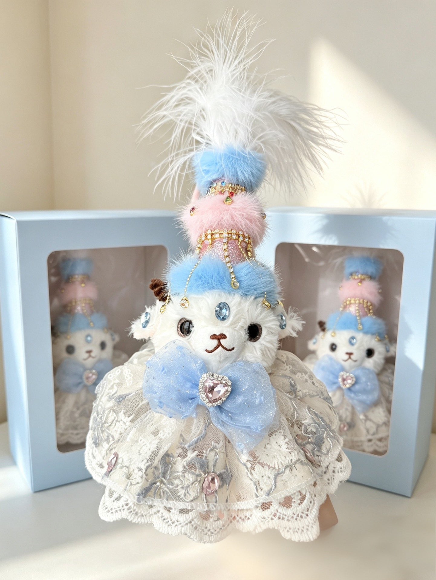 Handmade Xinjiang Ethnic Style Little Sheep Plush Doll, Sparkly Rhinestone Tassel Decor Fluffy Doll Bag Hanging Ornament Gift
